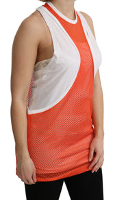 Dsquared² Orange White Crewneck Sleeveless Tank T-shirt Dress Top